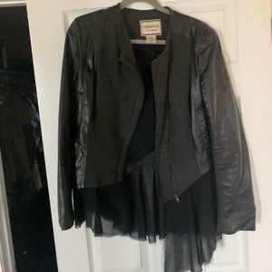 Black pleather and chiffon jacket/ Blazer.